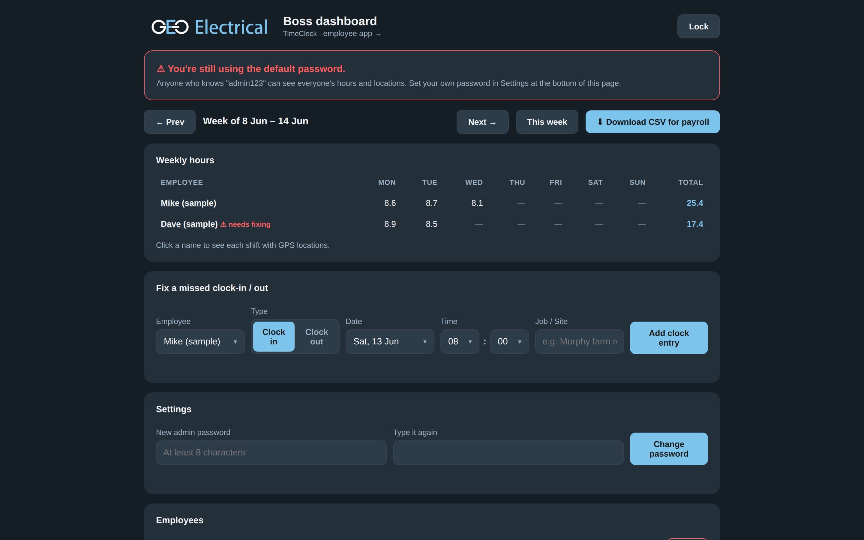 ClockIn (a Pixrweb Live App) website